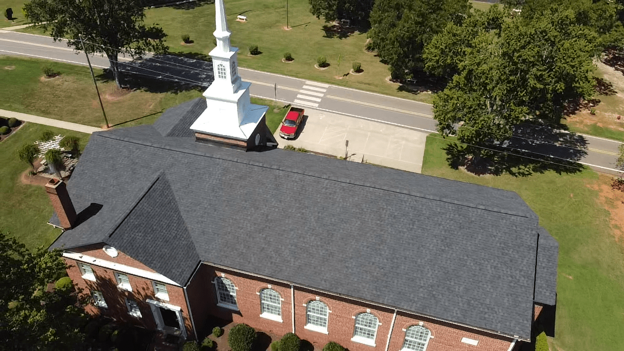 Top view of the church after the roof construction