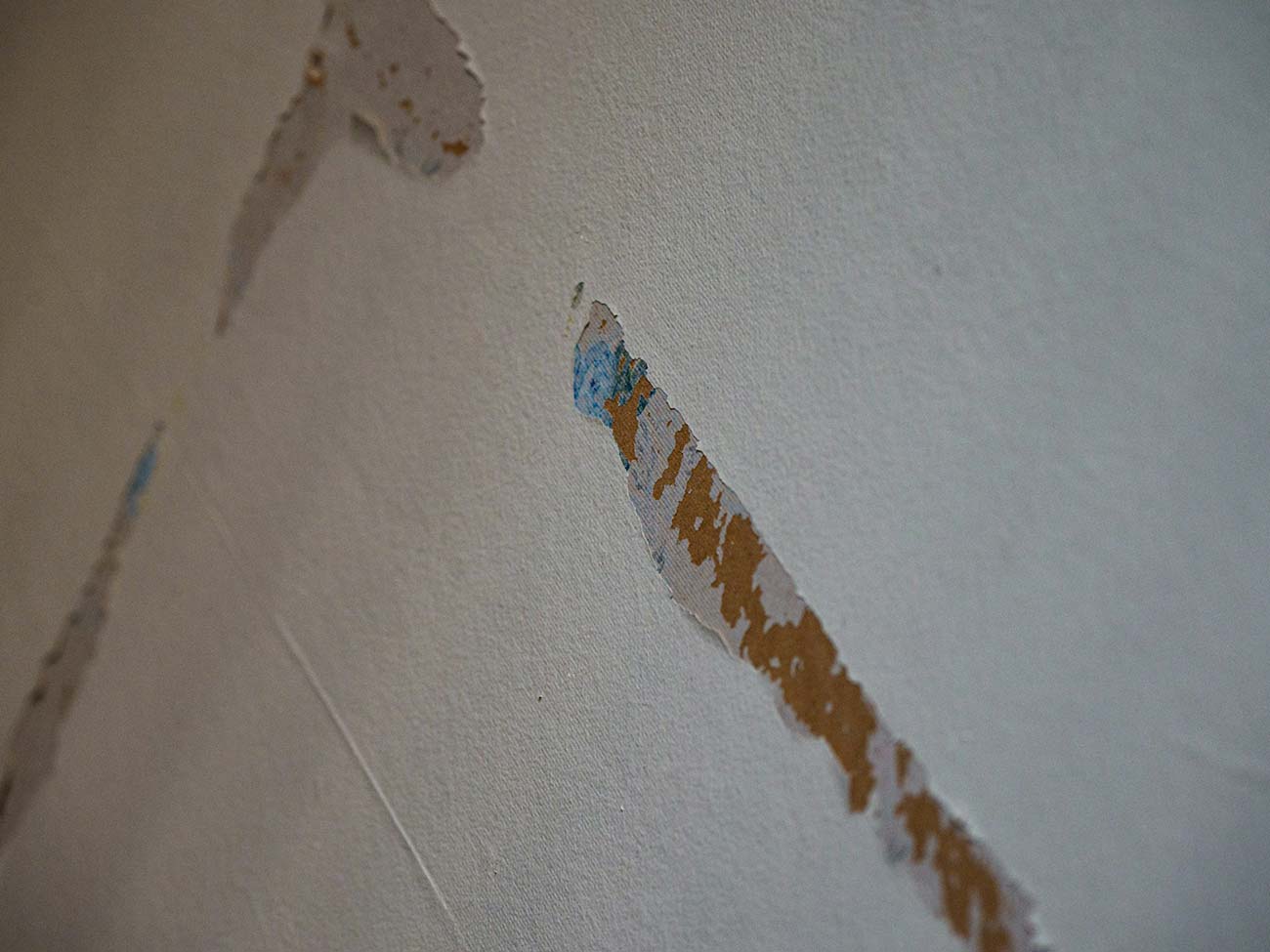 Paint peeling from a white wall
