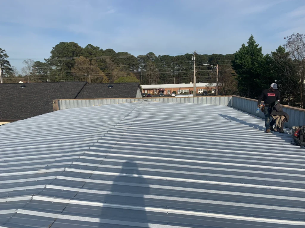 A metal commercial roof done by Alliance Roofing