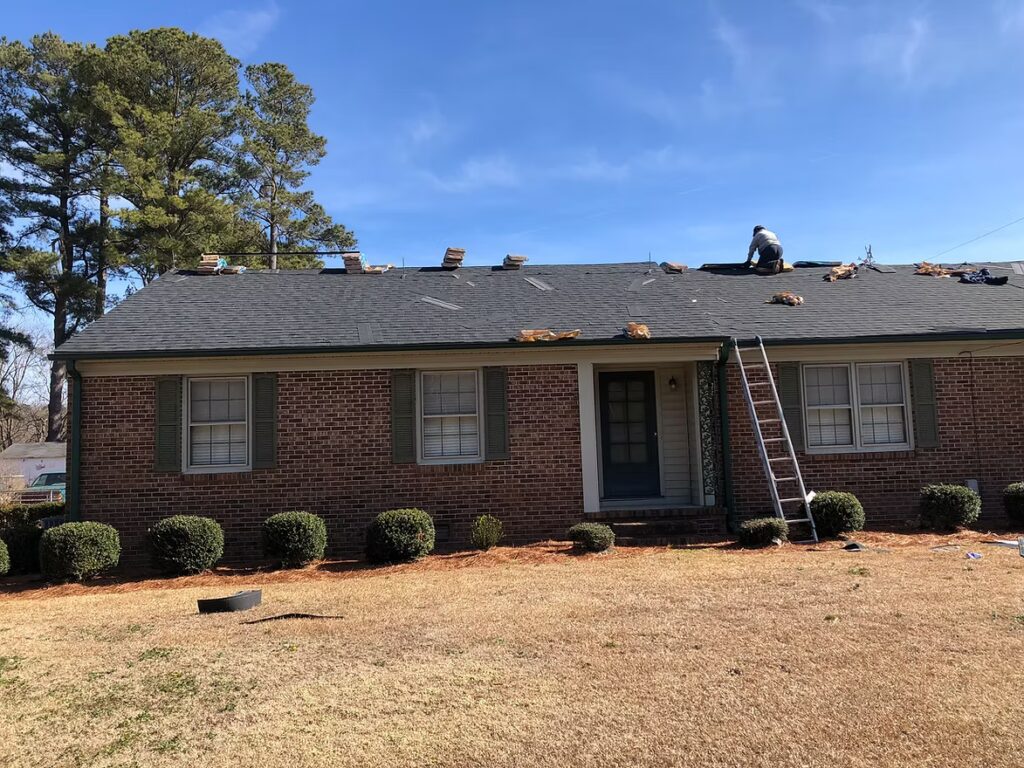 Newly replaced shingle roof with underlayment